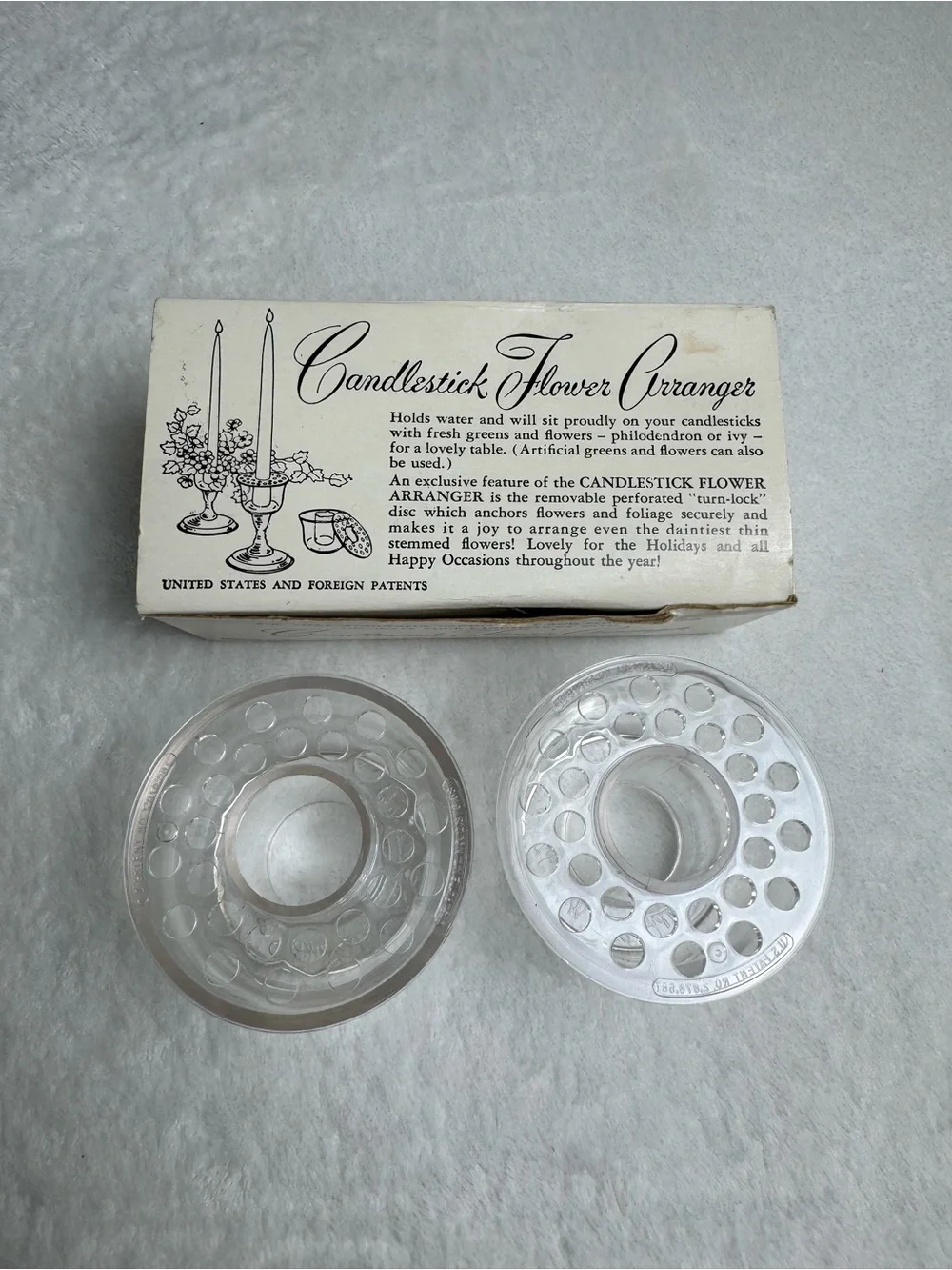 SET of 2 Vtg CANDLESTICK ARRANGER Clear Acrylic FLOWER FROG Candle Holders PAIR